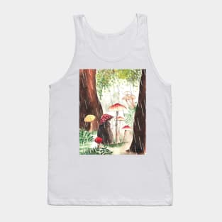 Hedgehog With Toadstool Hat On A Rainy Day Tank Top